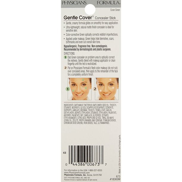 Physicians Formula - Gentle Cover Concealer Stick, Cover Green 0.15oz